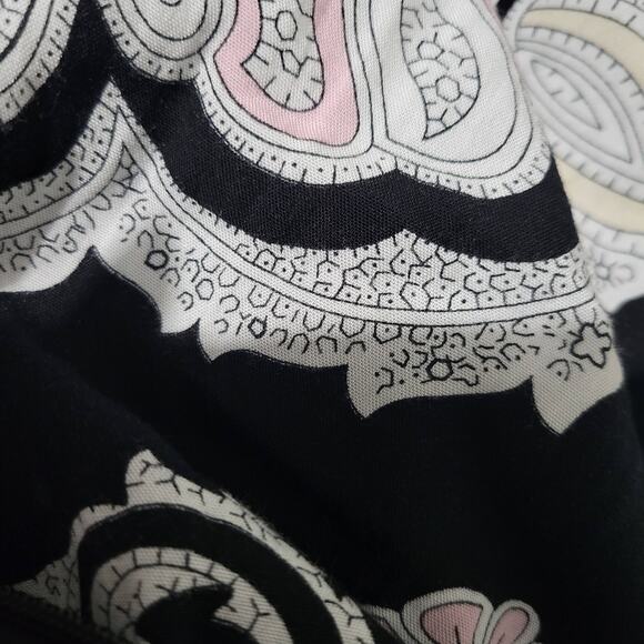 Wide Leg Jumpsuit Black Printed Draped Pink Straps Capri Loose Sack Size Medium - Picture 7 of 13